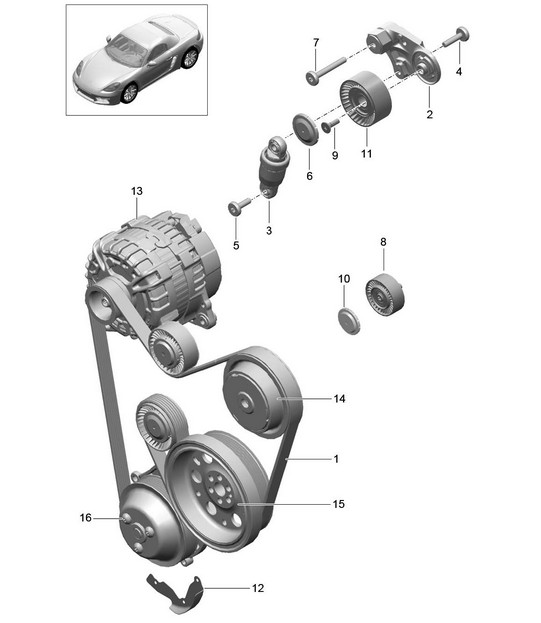 Belt tensioner / V-belt 718 (982) Boxster 2017>>