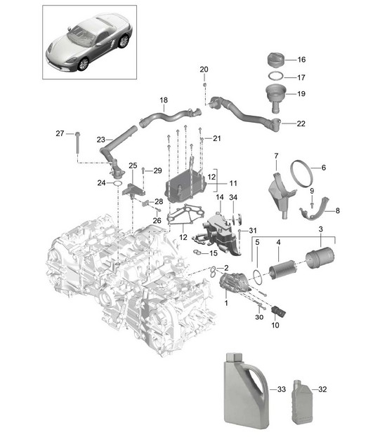 Engine lubrication / Oil filter / Oil inlet / heat exchanger 718 (982) Boxster 2017>>