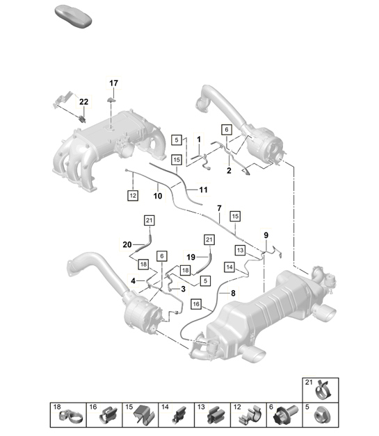 Diagram 202-020 Porsche 993 (911) (1994-1998) Fuel System, Exhaust System