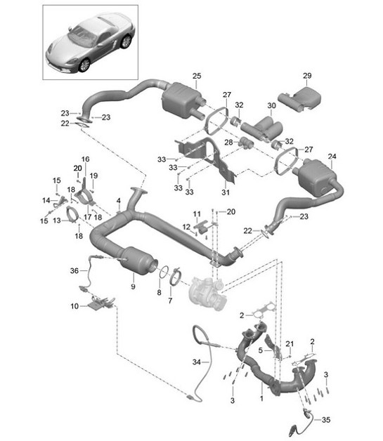 Diagram 202-000 Porsche Macan (95B) MK1 (2014-2018) Fuel System, Exhaust System