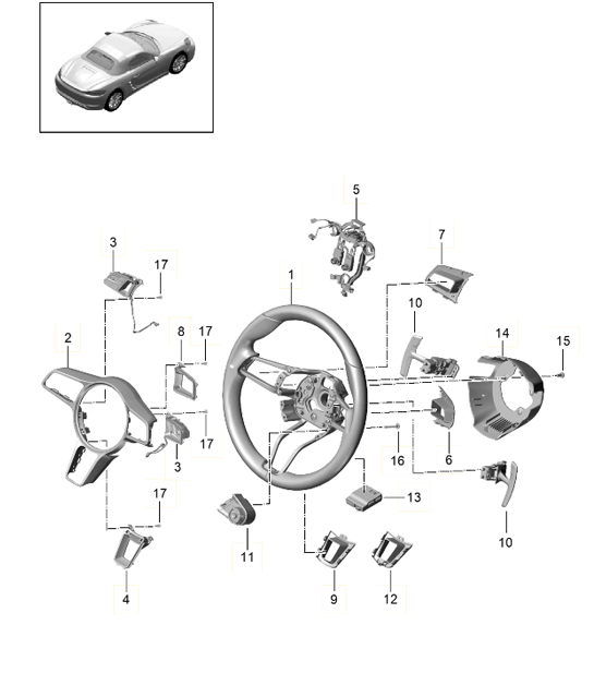 Steering wheel / Individual parts (PR:855,XHV,XHW) 718 (982) Boxster 2017>>