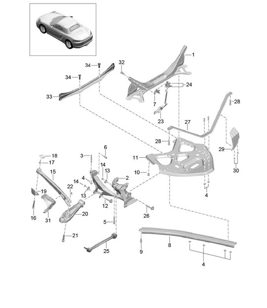 Rear axle / Side part / Carrier / Guide 718 (982) Boxster 2017>>
