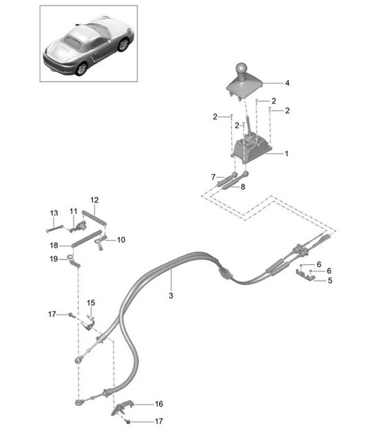 Diagram 701-000 Porsche Boxster 718 (982) 2017>> Hand Lever System, Pedal Cluster 