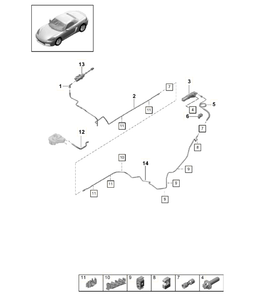 Diagram 702-100 Porsche Boxster 718 (982) 2017>> Hand Lever System, Pedal Cluster 