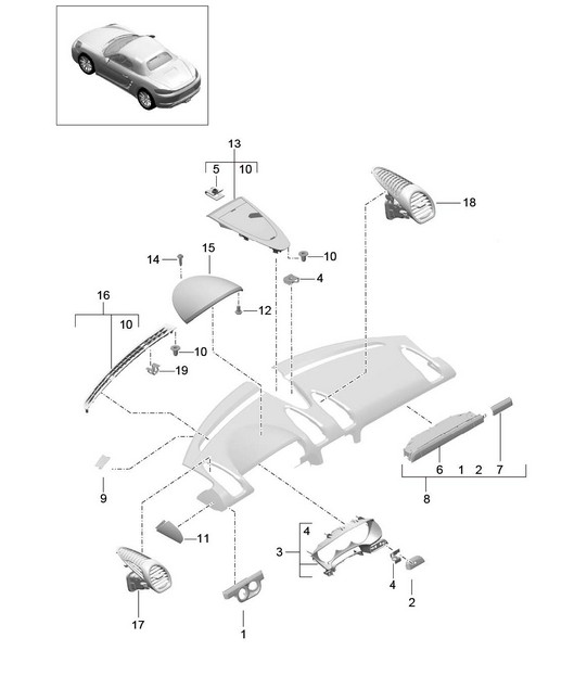 Accessories / Instrument panel trim / Upper part 718 (982) Boxster 2017>>
