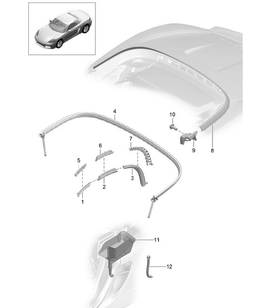 Convertible top / Seal / Water drip pan 718 (982) Boxster 2017>>