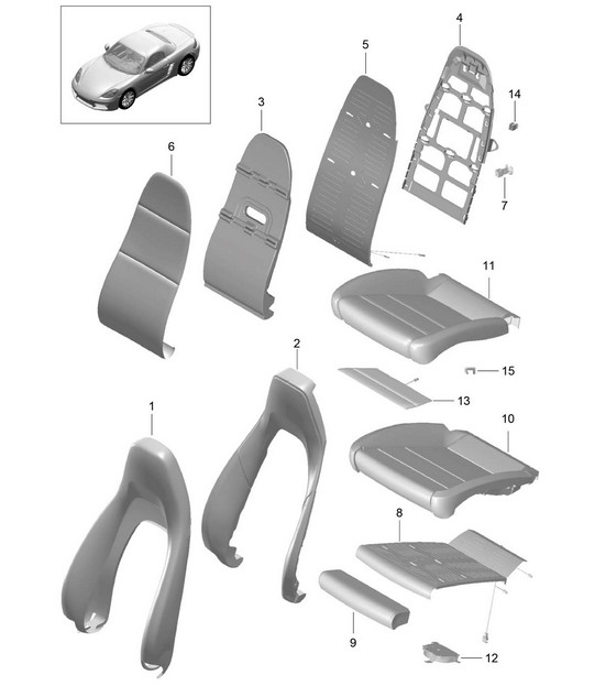 Foam part / Cover / Sports seat (PR:313, 314, 321, 322) 718 (982) Boxster 2017>>