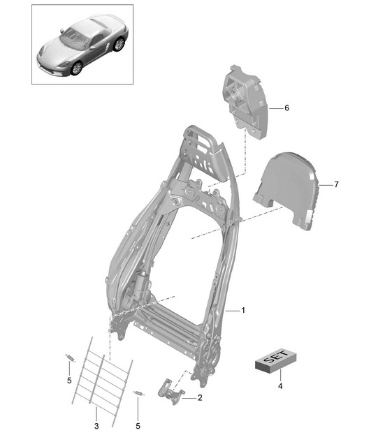 Backrest frame / Lumbar support / sports seat / Accessories (PR:313, 314, 321, 322) 718 (982) Boxster 2017>>
