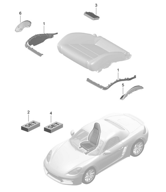 Cushion carrier / Frame / Seat surface / sports seat (PR:313, 314, 321, 322) 718 (982) Boxster 2017>>