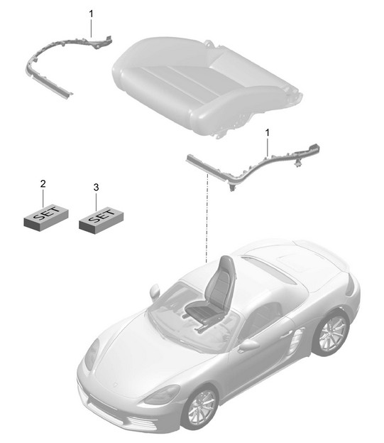 Cushion carrier / Frame / Seat surface / Sports seat Plus / repair set / seat occupied recognition  (PR:317, 318, 323, 324) 718 (982) Boxster 2017>>