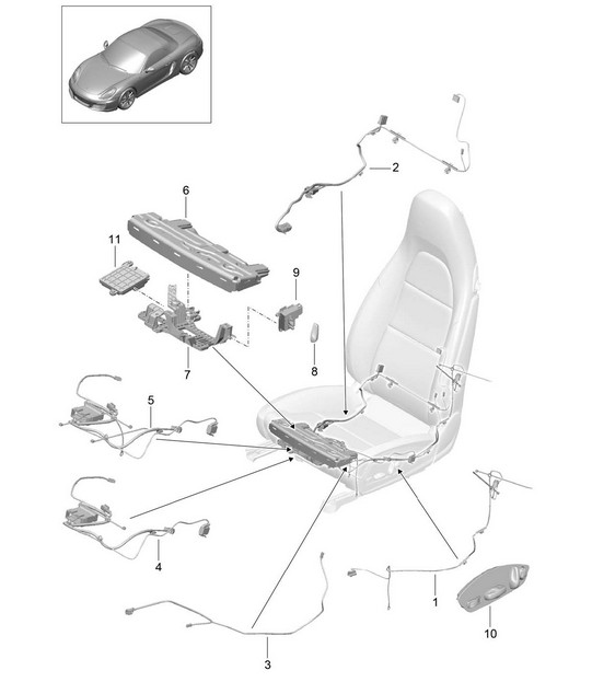 Wiring looms / Switch / Control unit / Electric motor / sports seat (PR:317, 318, 323, 324) 718 (982) Boxster 2017>>