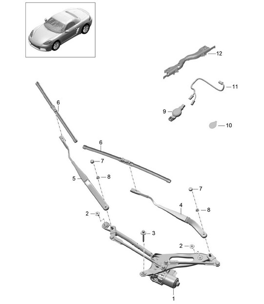 Windscreen wiper system, compl. /  Rain sensor 718 (982) Boxster 2017>>