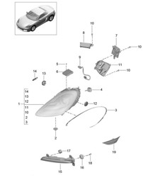 Headlights / Additional headlight / Turn signal indicator / side marker light / Turn signal repeater (PR:603) 718 (982) Boxster 2017>>