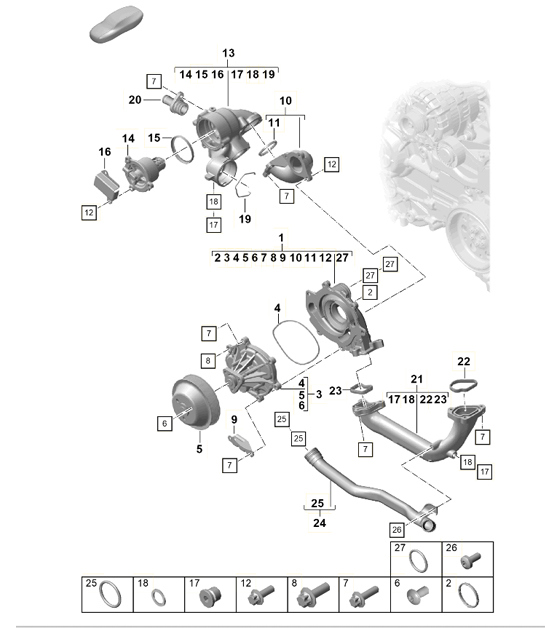 Diagram 105-001 Porsche Macan (95B) MK1 (2014-2018) Engine
