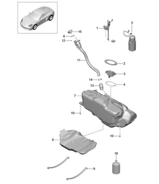 Diagram 201-000 Porsche Macan (95B) MK1 (2014-2018) Fuel System, Exhaust System