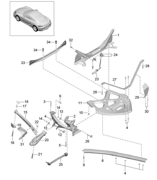 Rear axle / Side part / Carrier /  Guide  718C (982C) Cayman 2017>>