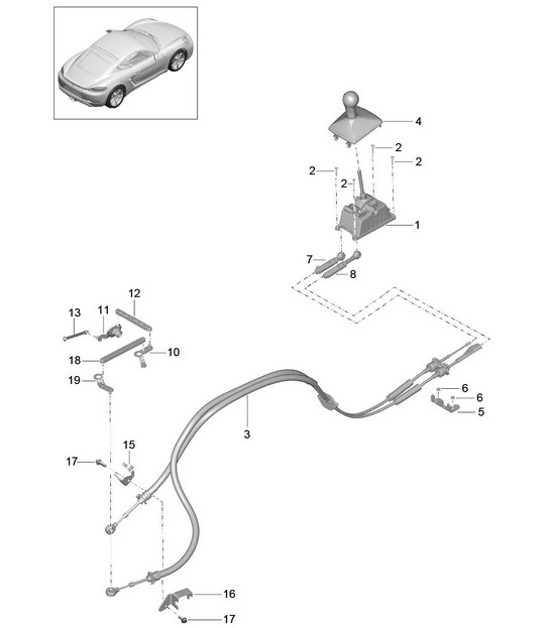 Diagram 701-000 Porsche 991 (911) MK2 2016-2019 Hand Lever System, Pedal Cluster 