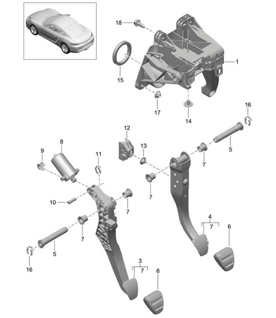 Diagram 702-000 Porsche Macan (95B) MK1 (2014-2018) Hand Lever System, Pedal Cluster 