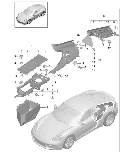Linings / Engine bay - SIDE, REAR  - 718C (982C) Cayman 2017>>