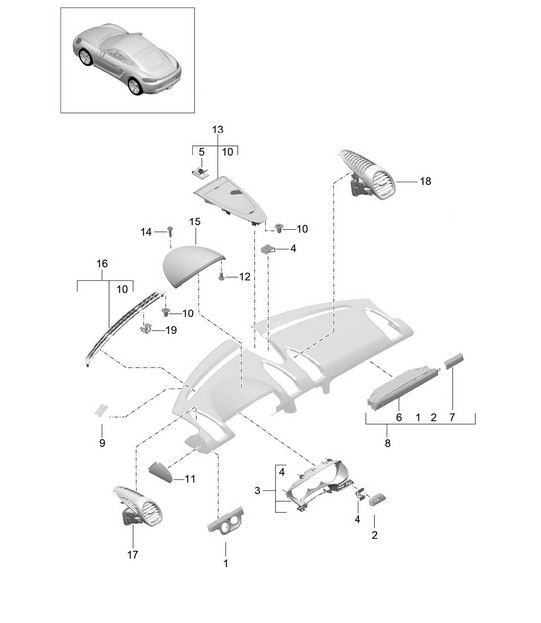 Accessories / Instrument panel trim / Upper part 718C (982C) Cayman 2017>>