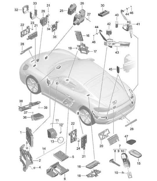 Control units / Electronics / Front end / Rear end / Handheld transmitter / Ignition/starter switch / Aerial / Garage door opener / Sensor / Interior monitoring 718C (982C) Cayman 2017>>