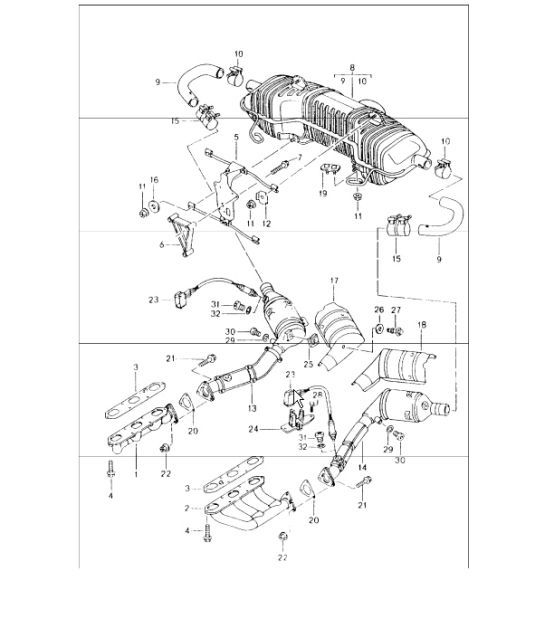 Diagram 202-00 Porsche Cayenne S V6 3.0L Hybrid 380PS Kraftstoffsystem, Abgassystem