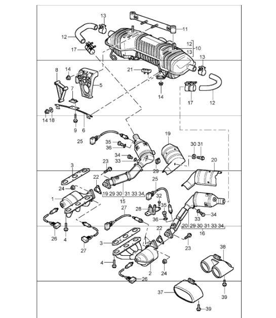 exhaust system for 986 Boxster M 96.21/22 2000-02 and 986 Boxster M 96.23/24 2003 ONWARDS