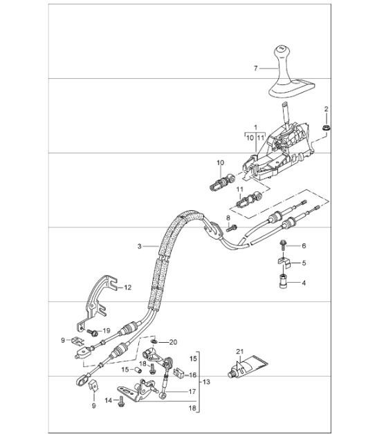 Diagram 701-00 Porsche 911 & 912 (1965-1989) Hand Lever System, Pedal Cluster 