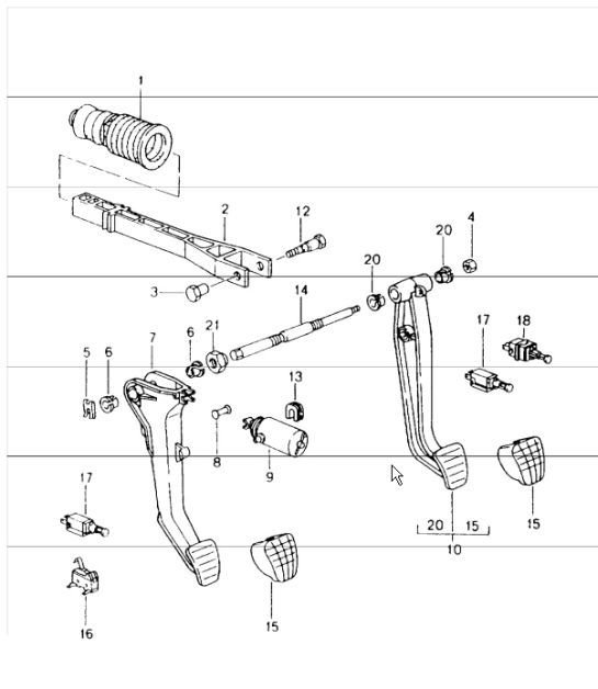 Diagram 702-01 Porsche Macan (95B) MK1 (2014-2018) Hand Lever System, Pedal Cluster 