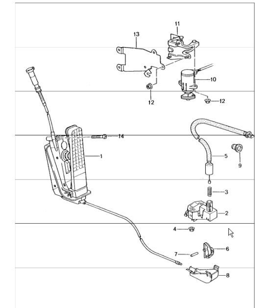 Diagram 702-10 Porsche Panamera 970 MK1 (2009-2013) Hand Lever System, Pedal Cluster 
