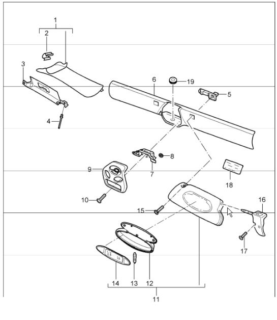 windscreen frame and sun visors 986 Boxster 1997-04