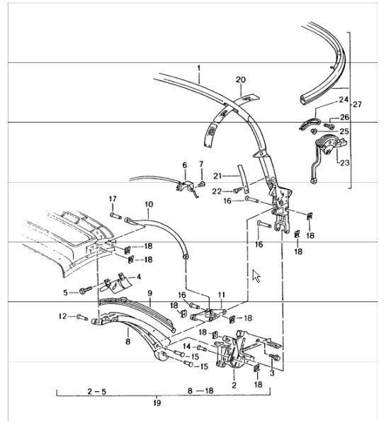 convertible top frame single parts 986 Boxster 1997-04