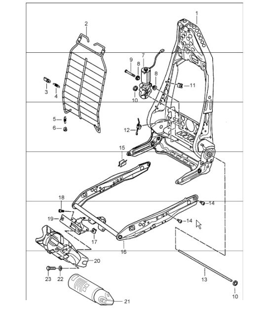 backrest frame, seat frame 98 and sports seat 986 Boxster 1997-04