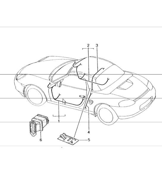 wiring harnesses: driver's door, passenger's door, hardtop 986 Boxster 1997-04