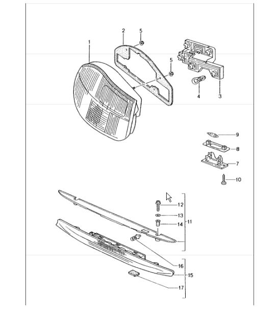rear light, license plate light, additional brake light M602 (raised stop lamp) for 986 Boxster 1997-04