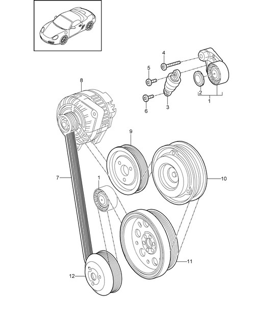 Belt tensioner / V-belt (Model: A120,A121) 987.2 Boxster / Boxster S 2009-12
