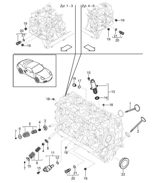 Cylinder head  / Accessories / Valves (Model: A120,A121) 987.2 Boxster / Boxster S 2009-12