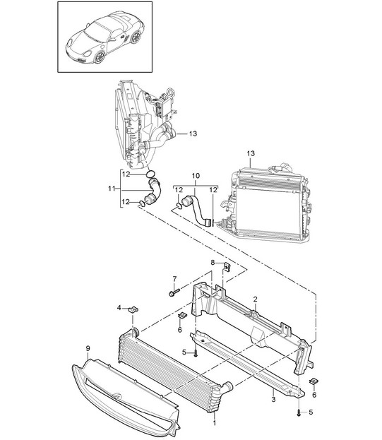 Radiator Center (Model: A121,A120+ PR:250,183, 480)  987.2 Boxster / Boxster S 2009-12