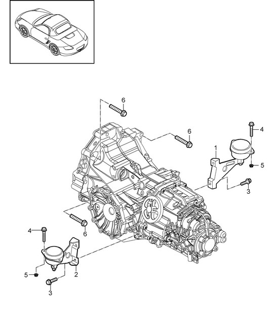 Manual gearbox / Transmission suspension / Threaded joint / Engine (Model: A120,A121+ PR:480) 987.2 Boxster / Boxster S 2009-12
