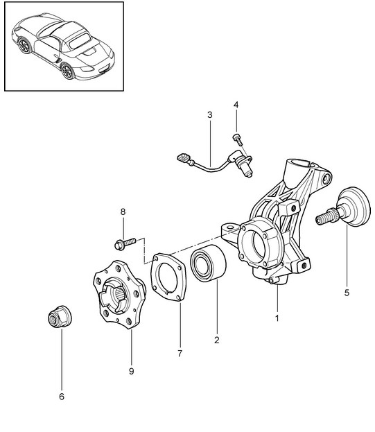 Wheel carrier / Wheel hub 987.2 Boxster / Boxster S 2009-12