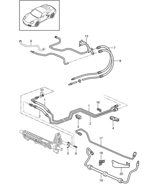 Diagram 403-001 Porsche Boxster 986/987/981 (1997-2016) Front Axle, Steering 