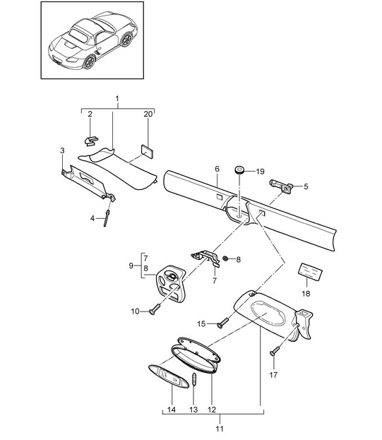 Windshield frame / Sun vizors 987.2 Boxster / Boxster S 2009-12