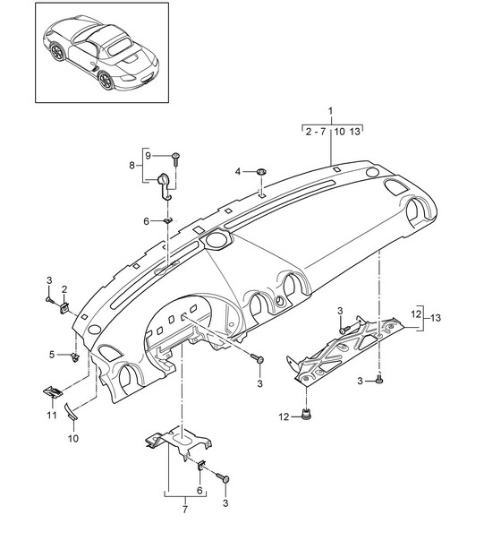 Instrument panel trim / Upper part / with: Fasteners 987.2 Boxster / Boxster S 2009-12