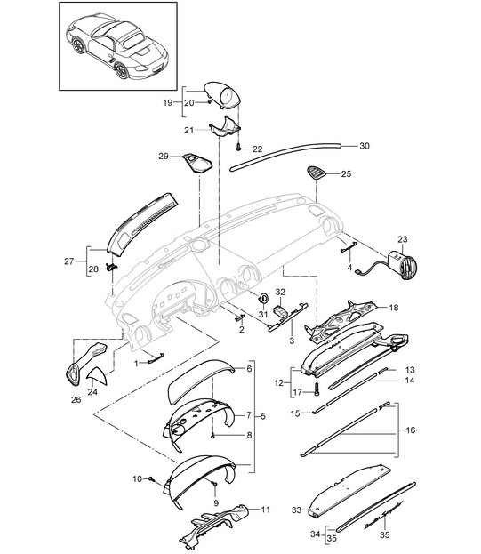 Instrument panel trim / Upper part / with: Accessories 987.2 Boxster / Boxster S 2009-12