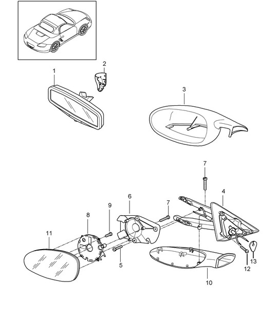 Interior mirror / Exterior mirror 987.2 Boxster / Boxster S 2009-12