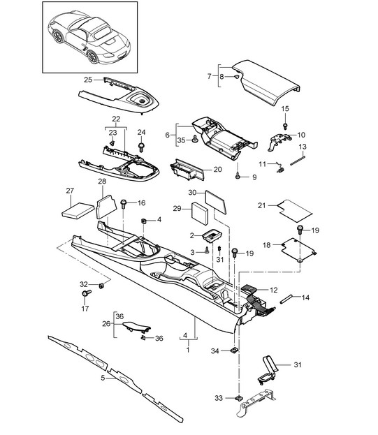 Centre console - REAR - 987.2 Boxster / Boxster S 2009-12
