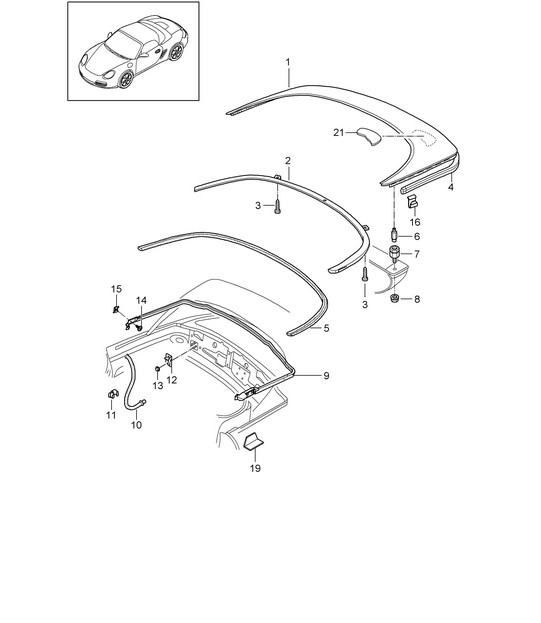 Convertible top stowage box / Cover / Gaskets 987.2 Boxster / Boxster S 2009-12