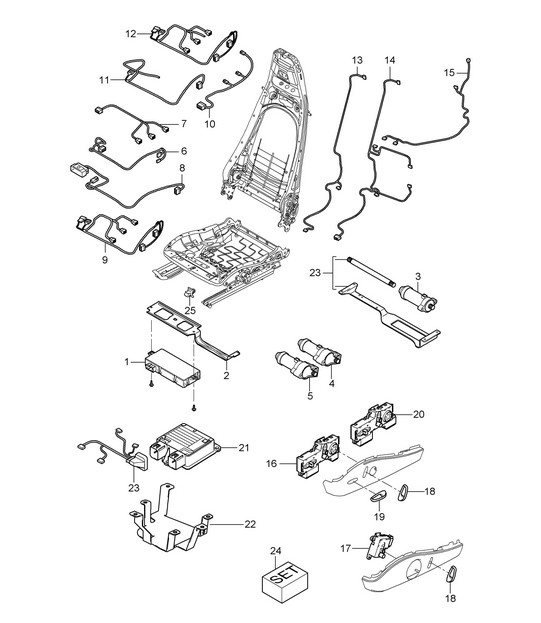Wiring looms / Switch / Control unit / Electric motor / Standard seat (PR:369,370) / Comfort seat (PR:437,438) 987.2 Boxster / Boxster S 2009-12