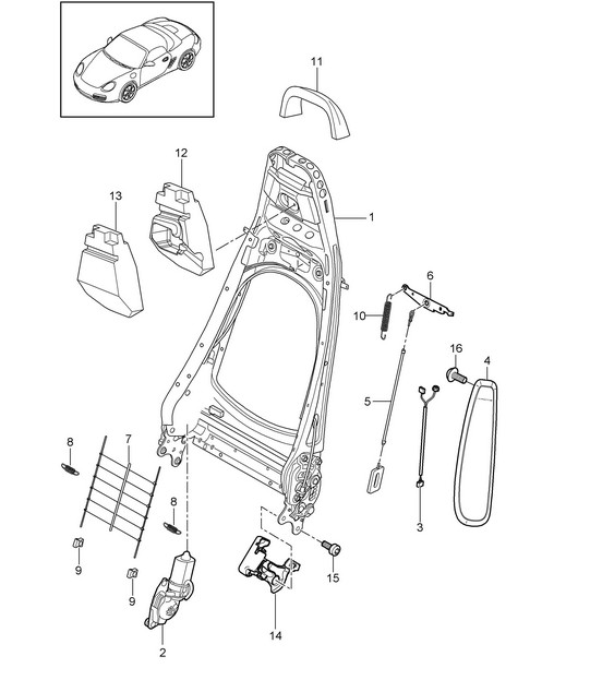 Backrest frame / Sports seat 987.2 Boxster  / Boxster S 2009-12