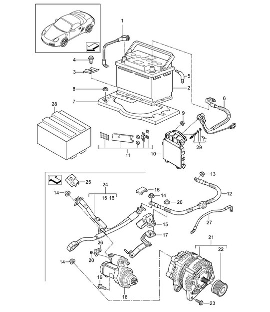 Battery / Power distributor / Starter / Alternator 987.2 Boxster / Boxster S 2009-12